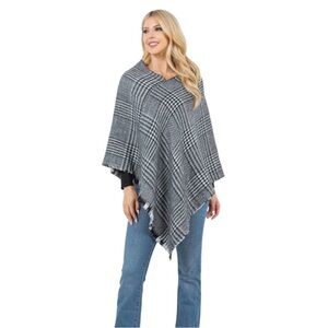 Anthropologie Plaid Fringed Wrap Cape in Brown and Black one size Reversible GC